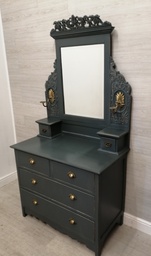[HF15042] lovely antique dark grey painted dressing table chest